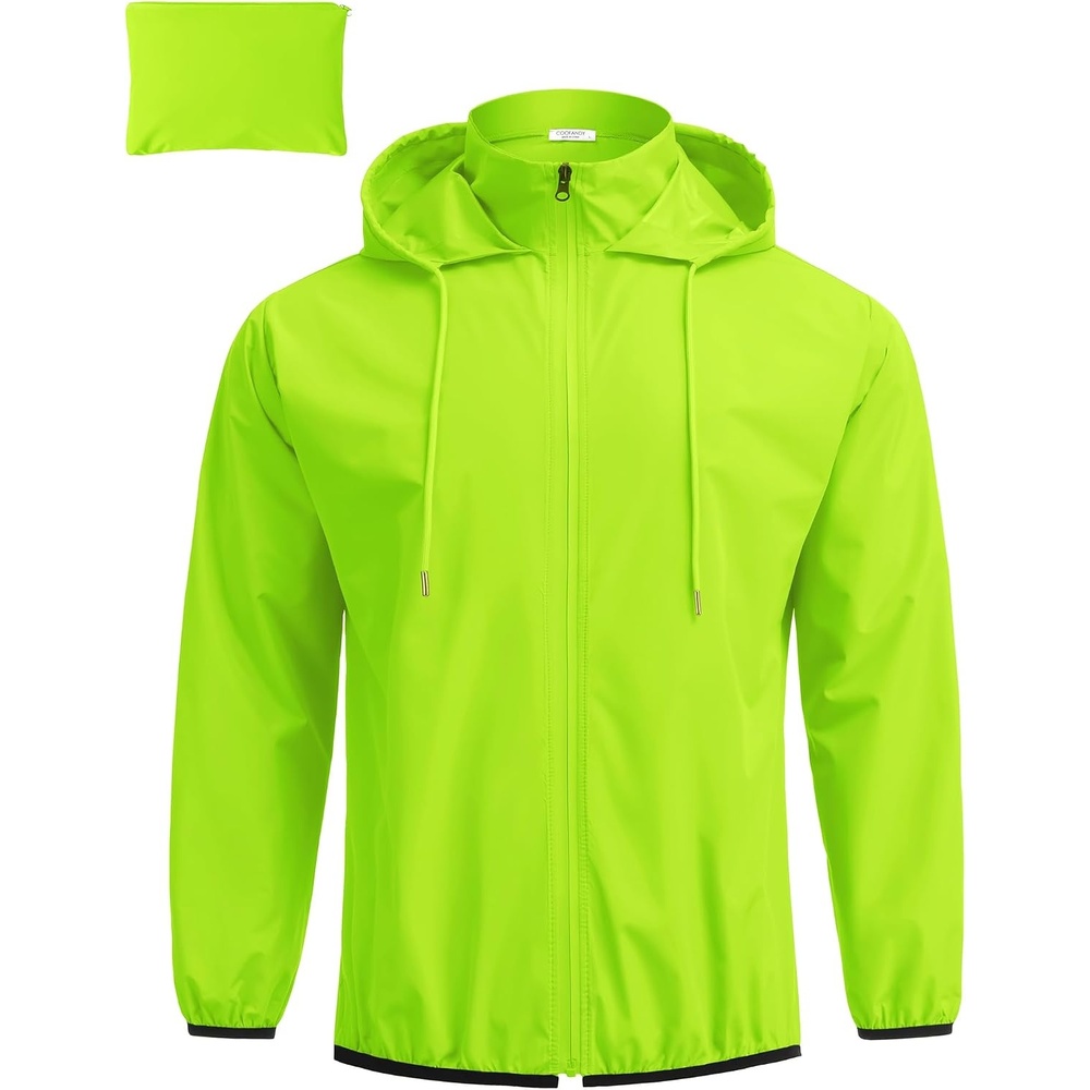image:imageCOOFANDY Mens Light Rain Jacket Packable Waterproof Raincoat Windbreaker Portable Rain Coat with Hood Hidden Zipper Rainproof Hoodie Rain Gear For Golf Travel Hiking Cycling Outdoor ActivitiesGreen