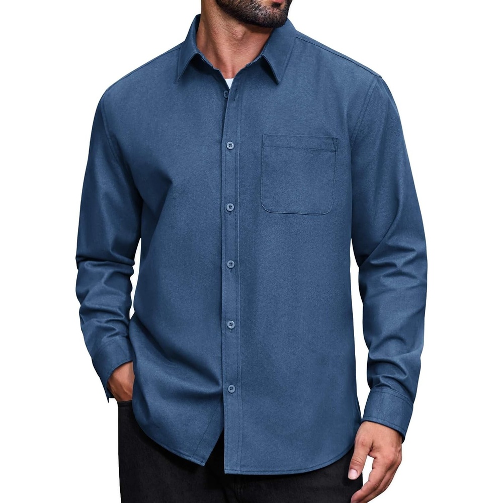 image:imageCOOFANDY Mens Long Sleeve Button Down Causal Denim Shirts Jean Shirt for MenCaptains Blue