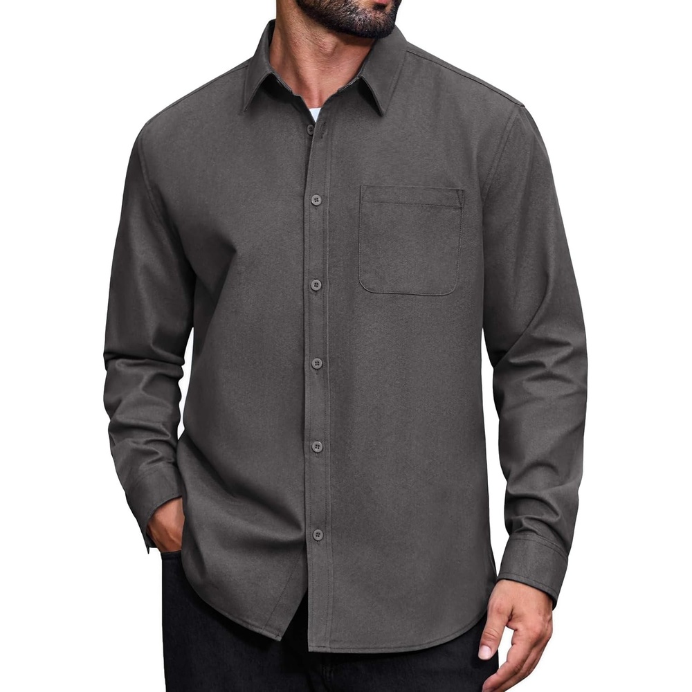 image:imageCOOFANDY Mens Long Sleeve Button Down Causal Denim Shirts Jean Shirt for MenDark Grey