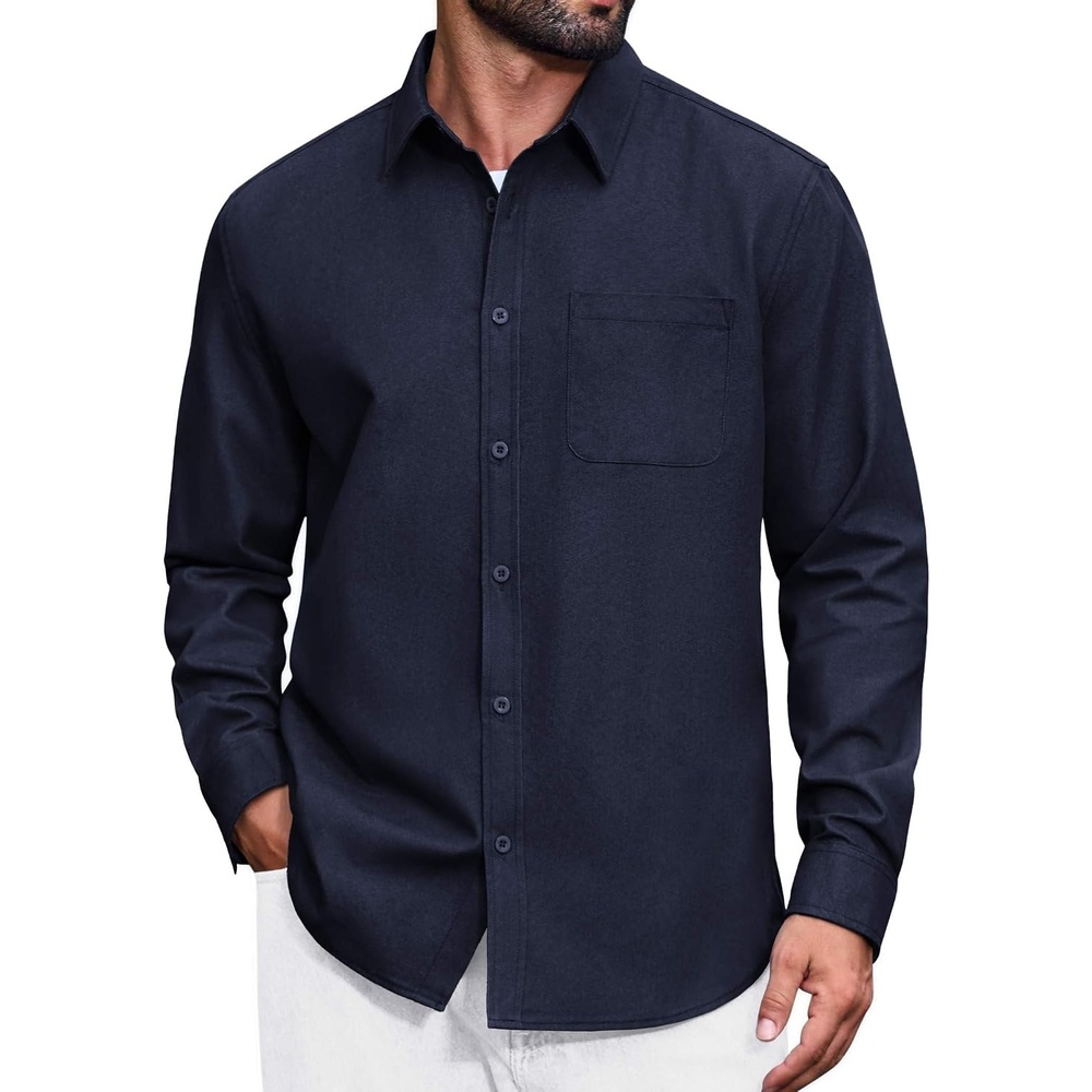 image:imageCOOFANDY Mens Long Sleeve Button Down Causal Denim Shirts Jean Shirt for MenNavy Blue