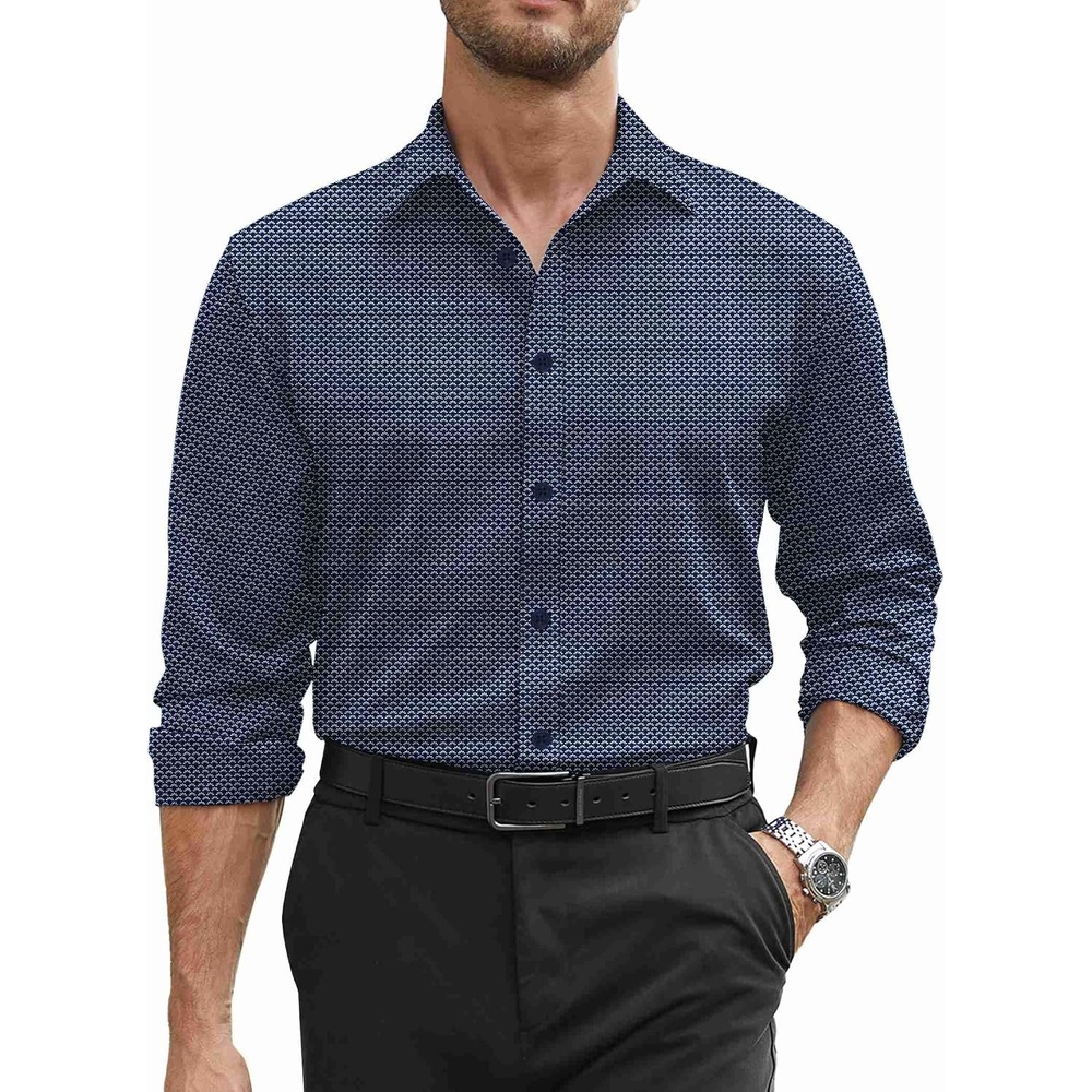 image:imageCOOFANDY Mens Stretch Dress Shirts Long Sleeve Button Down Shirt Regular Fit Formal Business ShirtsNavywhite