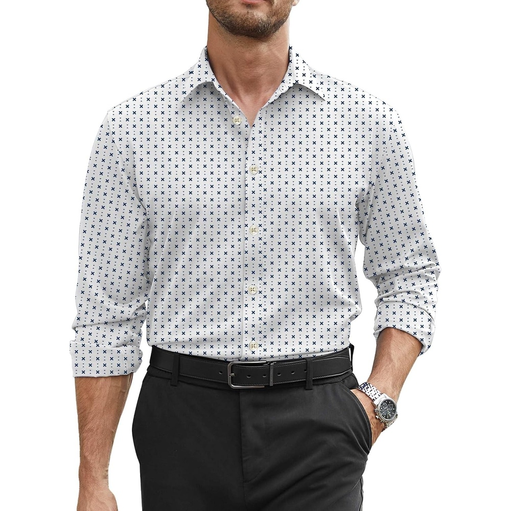 image:imageCOOFANDY Mens Stretch Dress Shirts Long Sleeve Button Down Shirt Regular Fit Formal Business ShirtsWhiteblue