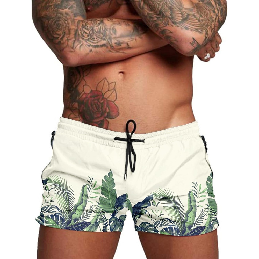 image:imageCOOFANDY Mens Swim Trunk Quick Dry Swimwear Mesh Lining Bathing Suit Two Zippered Pockets Drawstring Swim Shorts for Beach Vacation Party Cruise and Daily Casual WearGreen Leaves