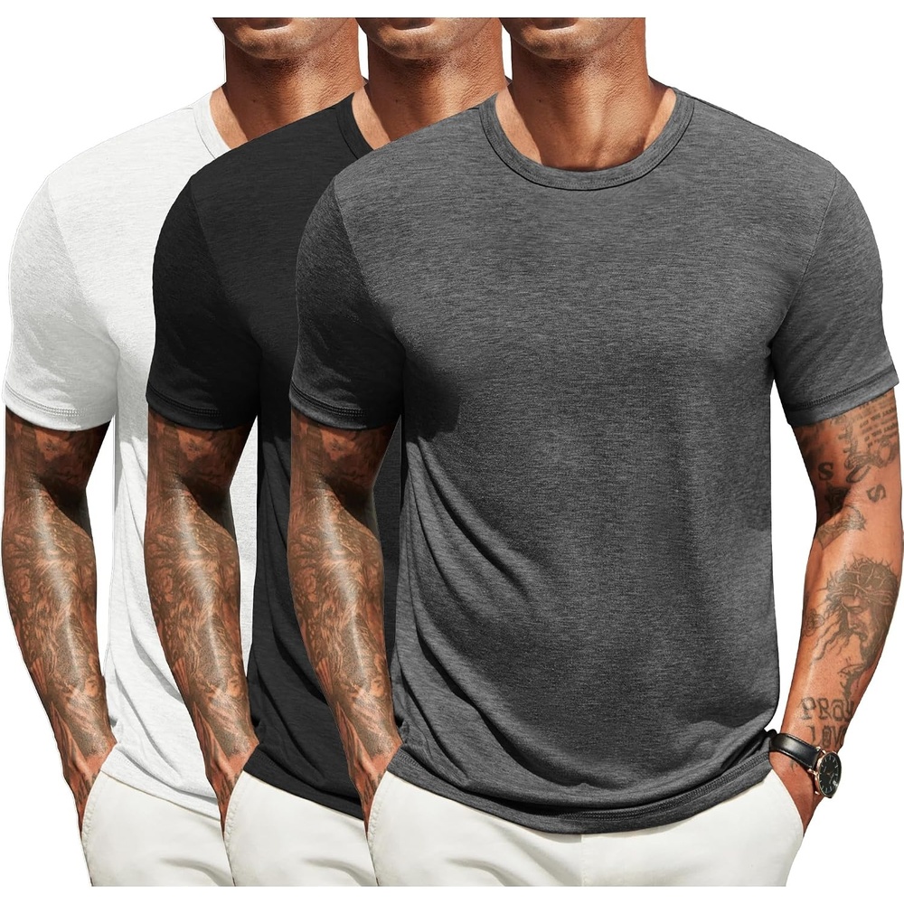 image:imageCOOFANDY Mens T Shirts Short Sleeve Soft Crew Neck Casual Basic Tee Shirts Lightweight breathable fabric basic crewneck design easy to layer or match great for daily wear gifts amp vacationC BlackDark GreyWhite 3 Pack