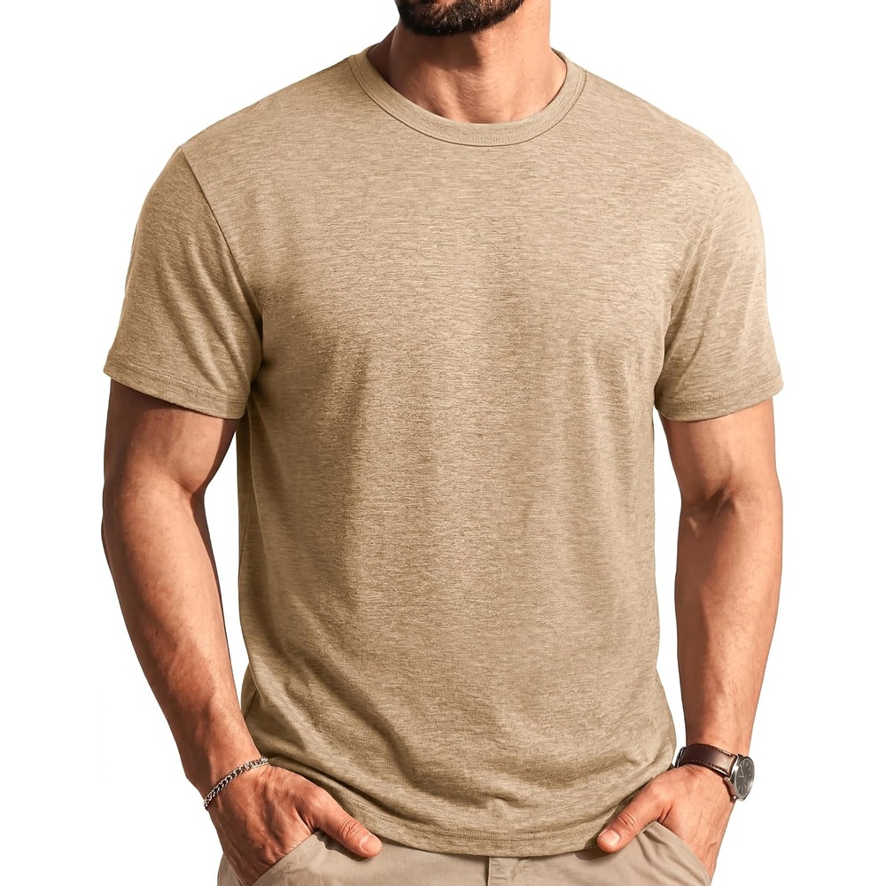 image:imageCOOFANDY Mens T Shirts Short Sleeve Soft Crew Neck Casual Basic Tee Shirts Lightweight breathable fabric basic crewneck design easy to layer or match great for daily wear gifts amp vacationLight Khaki