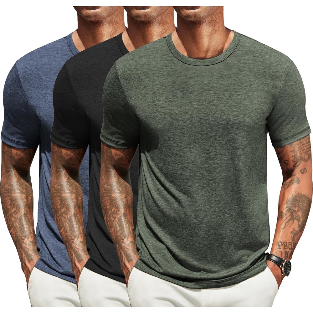 image:imageCOOFANDY Mens T Shirts Short Sleeve Soft Crew Neck Casual Basic Tee Shirts Lightweight breathable fabric basic crewneck design easy to layer or match great for daily wear gifts amp vacationC BlackNavy BlueArmy Green 3 Pack