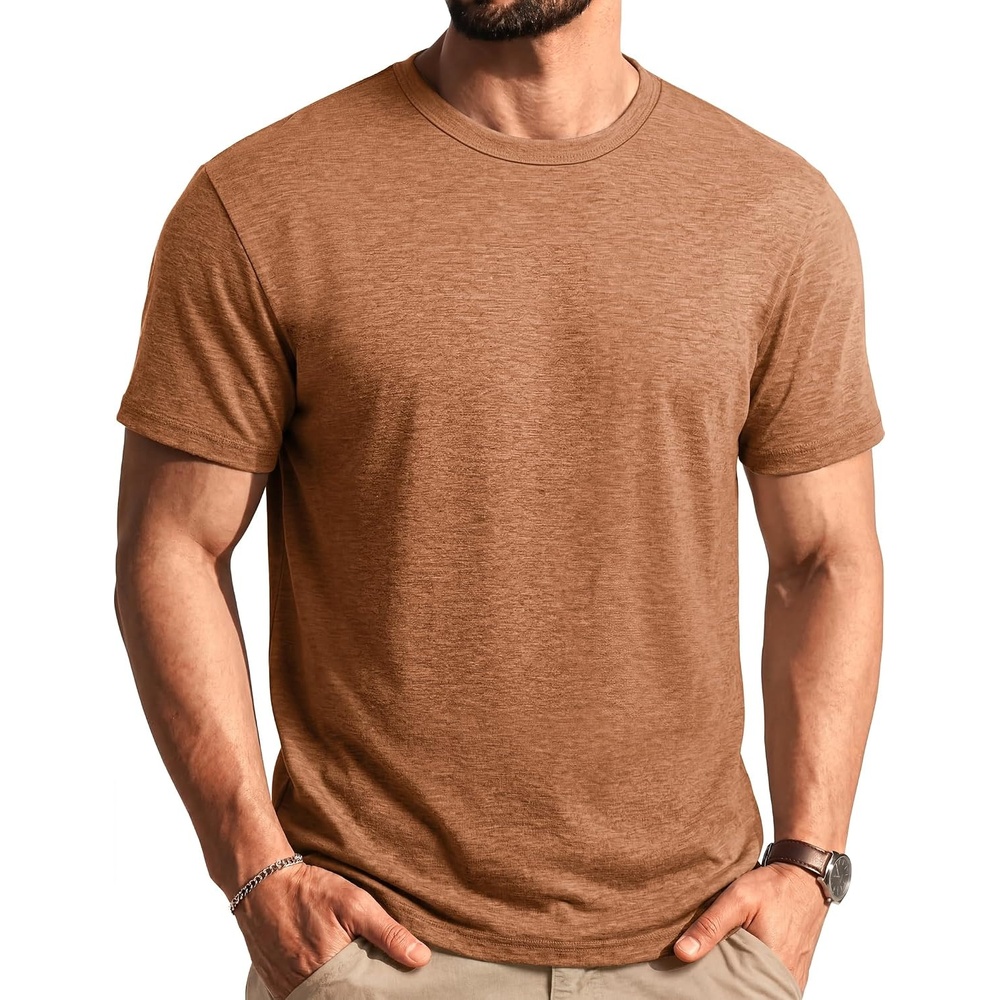 image:imageCOOFANDY Mens T Shirts Short Sleeve Soft Crew Neck Casual Basic Tee Shirts Lightweight breathable fabric basic crewneck design easy to layer or match great for daily wear gifts amp vacationCaramel