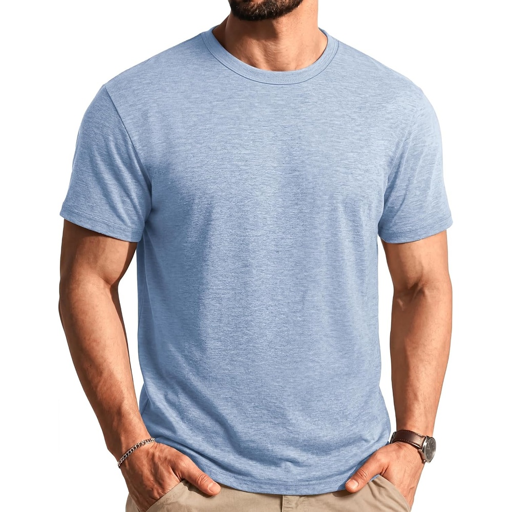 image:imageCOOFANDY Mens T Shirts Short Sleeve Soft Crew Neck Casual Basic Tee Shirts Lightweight breathable fabric basic crewneck design easy to layer or match great for daily wear gifts amp vacationLight Blue