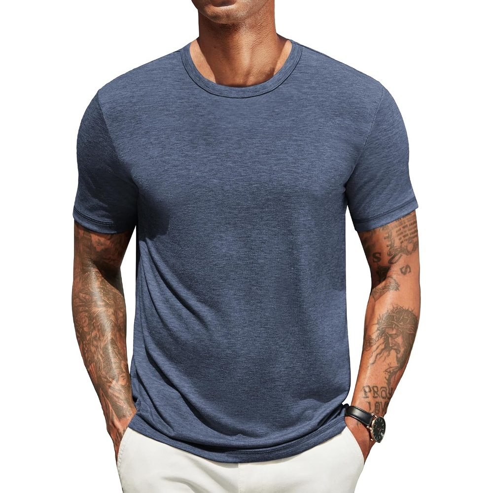 image:imageCOOFANDY Mens T Shirts Short Sleeve Soft Crew Neck Casual Basic Tee Shirts Lightweight breathable fabric basic crewneck design easy to layer or match great for daily wear gifts amp vacationNavy Blue