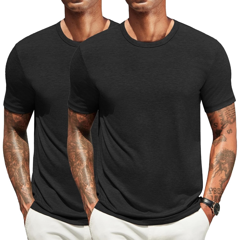image:imageCOOFANDY Mens T Shirts Short Sleeve Soft Crew Neck Casual Basic Tee Shirts Lightweight breathable fabric basic crewneck design easy to layer or match great for daily wear gifts amp vacationW BlackBlack 2 Pack