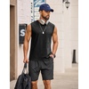 COOFANDY Men Cotton Sleeveless Tank Top Muscle T Shirts Casual Beach Tank Khaki Breathable Washed Running Tee Shirt(Black)