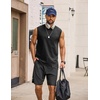 COOFANDY Men Cotton Sleeveless Tank Top Muscle T Shirts Casual Beach Tank Khaki Breathable Washed Running Tee Shirt(Black)