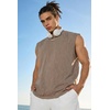 COOFANDY Men Cotton Sleeveless Tank Top Muscle T Shirts Casual Beach Tank Khaki Breathable Washed Running Tee Shirt(Khaki)
