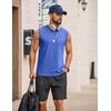 COOFANDY Men Cotton Sleeveless Tank Top Muscle T Shirts Casual Beach Tank Khaki Breathable Washed Running Tee Shirt(Light Blue)
