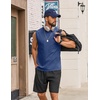 COOFANDY Men Cotton Sleeveless Tank Top Muscle T Shirts Casual Beach Tank Khaki Breathable Washed Running Tee Shirt(Navy Blue)