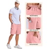 COOFANDY Mens Cargo Shorts Cotton Twill Casual Work Hiking Cargo Shorts | Chino Cotton, Hiking Shorts With 5 Pockets, Drawstring Stretch Elastic Waist, Breathable Summer Outdoor Camping Travel Wear.(Pink)