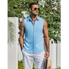 COOFANDY Men’s Summer Sleeveless Shirts Beach Knit Tank Top Button Up Tops | Knitted and Stretchy Textured Fabric, Breathable Tank Shirt For Casual Vacation Cruise, Fashion Dress Cut Off Shirts(Light Blue)