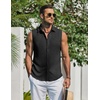 COOFANDY Men’s Summer Sleeveless Shirts Beach Knit Tank Top Button Up Tops | Knitted and Stretchy Textured Fabric, Breathable Tank Shirt For Casual Vacation Cruise, Fashion Dress Cut Off Shirts(Black)