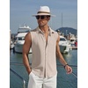 COOFANDY Men’s Summer Sleeveless Shirts Beach Knit Tank Top Button Up Tops | Knitted and Stretchy Textured Fabric, Breathable Tank Shirt For Casual Vacation Cruise, Fashion Dress Cut Off Shirts(Khaki)