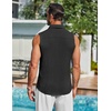 COOFANDY Men’s Summer Sleeveless Shirts Beach Knit Tank Top Button Up Tops | Knitted and Stretchy Textured Fabric, Breathable Tank Shirt For Casual Vacation Cruise, Fashion Dress Cut Off Shirts(Black)
