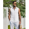 COOFANDY Men’s Summer Sleeveless Shirts Beach Knit Tank Top Button Up Tops | Knitted and Stretchy Textured Fabric, Breathable Tank Shirt For Casual Vacation Cruise, Fashion Dress Cut Off Shirts(White)