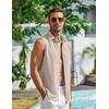 COOFANDY Men’s Summer Sleeveless Shirts Beach Knit Tank Top Button Up Tops | Knitted and Stretchy Textured Fabric, Breathable Tank Shirt For Casual Vacation Cruise, Fashion Dress Cut Off Shirts(Khaki)