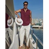COOFANDY Men’s Summer Sleeveless Shirts Beach Knit Tank Top Button Up Tops | Knitted and Stretchy Textured Fabric, Breathable Tank Shirt For Casual Vacation Cruise, Fashion Dress Cut Off Shirts(Wine Red)