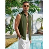 COOFANDY Men’s Summer Sleeveless Shirts Beach Knit Tank Top Button Up Tops | Knitted and Stretchy Textured Fabric, Breathable Tank Shirt For Casual Vacation Cruise, Fashion Dress Cut Off Shirts(Army Green)