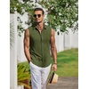 COOFANDY Men’s Summer Sleeveless Shirts Beach Knit Tank Top Button Up Tops | Knitted and Stretchy Textured Fabric, Breathable Tank Shirt For Casual Vacation Cruise, Fashion Dress Cut Off Shirts(Army Green)