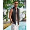 COOFANDY Men’s Summer Sleeveless Shirts Beach Knit Tank Top Button Up Tops | Knitted and Stretchy Textured Fabric, Breathable Tank Shirt For Casual Vacation Cruise, Fashion Dress Cut Off Shirts(Black)
