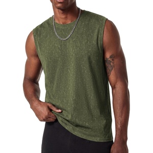 COOFANDY Men Cotton Sleeveless Tank Top Muscle T Shirts Casual Beach Tank Khaki Breathable Washed Running Tee Shirt(Army Green)