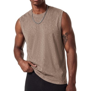 COOFANDY Men Cotton Sleeveless Tank Top Muscle T Shirts Casual Beach Tank Khaki Breathable Washed Running Tee Shirt(Khaki)