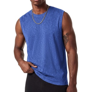 COOFANDY Men Cotton Sleeveless Tank Top Muscle T Shirts Casual Beach Tank Khaki Breathable Washed Running Tee Shirt(Light Blue)