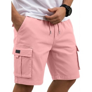 COOFANDY Mens Cargo Shorts Cotton Twill Casual Work Hiking Cargo Shorts | Chino Cotton, Hiking Shorts With 5 Pockets, Drawstring Stretch Elastic Waist, Breathable Summer Outdoor Camping Travel Wear.(Pink)