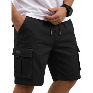 COOFANDY Mens Cargo Shorts Cotton Twill Casual Work Hiking Cargo Shorts | Chino Cotton, Hiking Shorts With 5 Pockets, Drawstring Stretch Elastic Waist, Breathable Summer Outdoor Camping Travel Wear.(Black)