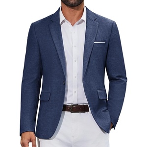 COOFANDY Mens Casual Blazer Retro Knit Sport Coat Lightweight One Button Suit Jacket(A-dark Blue)