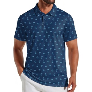 COOFANDY Mens Golf Polo Shirts Short Sleeve Quick Dry Casual Collared Shirt | Quick-dry 4-way stretch , UPF30+, moisture-wicking fabric; 3-button polo collar, side slits; great for golf, work & gifts(Navy Blue Coconut Tree)