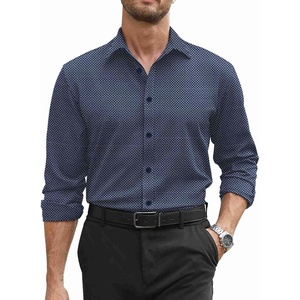 COOFANDY Mens Stretch Dress Shirts Long Sleeve Button Down Shirt Regular Fit Formal Business Shirts(Navy-white)
