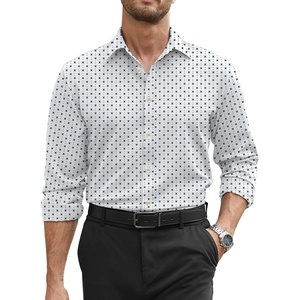 COOFANDY Mens Stretch Dress Shirts Long Sleeve Button Down Shirt Regular Fit Formal Business Shirts(White-blue)