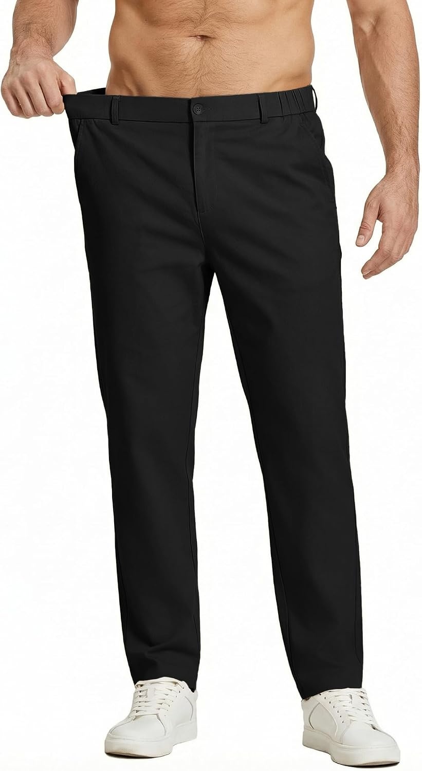 image:imageCOOFANDY Mens Casual Chinos Pants Relaxed Fit Elastic Waist Khaki Trousers Stretch Dress Slacks with PocketsAblack