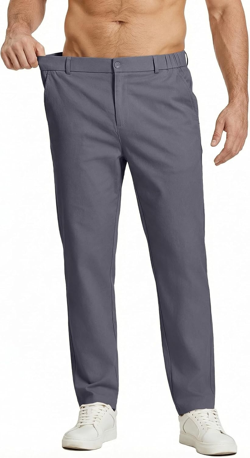 image:imageCOOFANDY Mens Casual Chinos Pants Relaxed Fit Elastic Waist Khaki Trousers Stretch Dress Slacks with PocketsAdark Grey