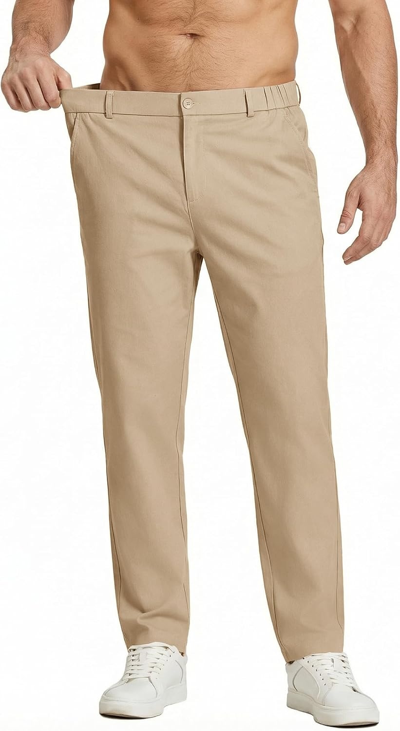 image:imageCOOFANDY Mens Casual Chinos Pants Relaxed Fit Elastic Waist Khaki Trousers Stretch Dress Slacks with PocketsAkhaki