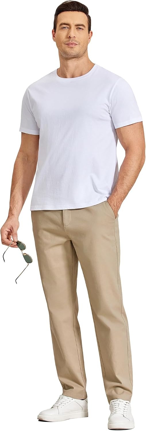image:imageCOOFANDY Mens Casual Chinos Pants Relaxed Fit Elastic Waist Khaki Trousers Stretch Dress Slacks with PocketsAkhaki