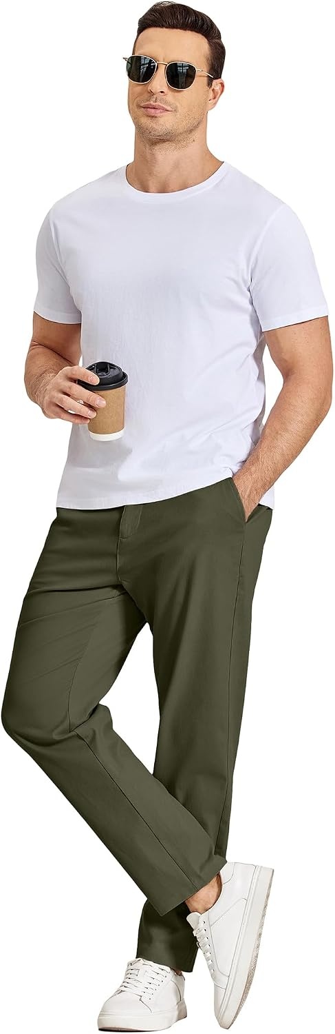 image:imageCOOFANDY Mens Casual Chinos Pants Relaxed Fit Elastic Waist Khaki Trousers Stretch Dress Slacks with PocketsArmy Green
