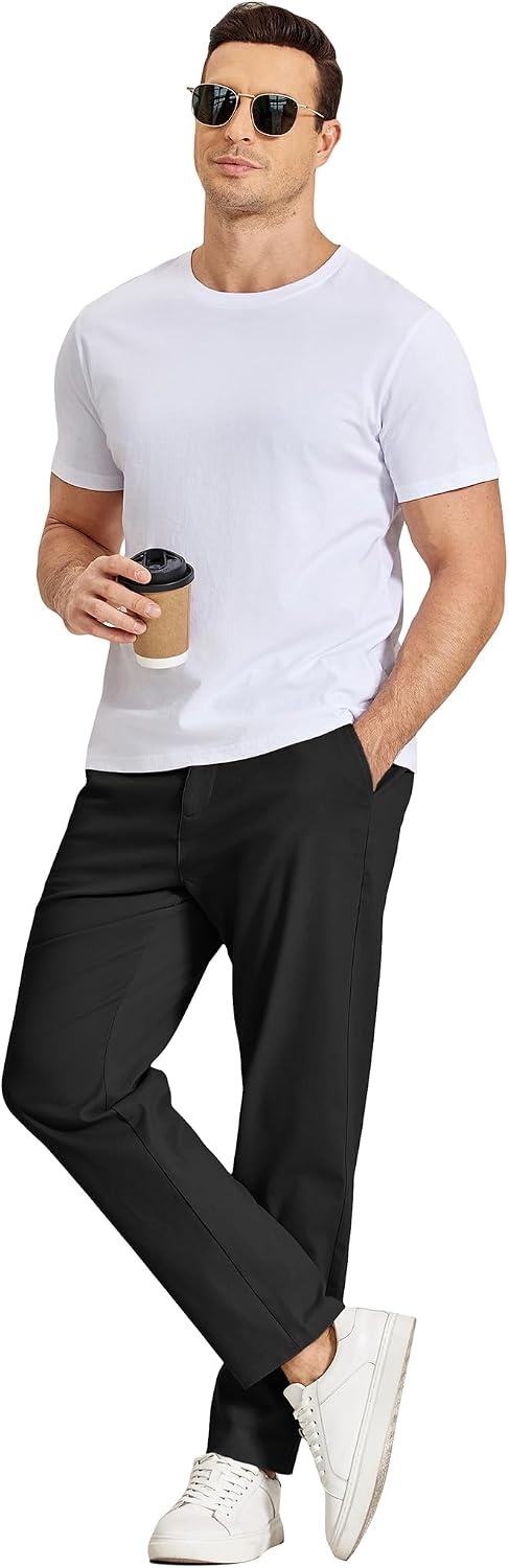 image:imageCOOFANDY Mens Casual Chinos Pants Relaxed Fit Elastic Waist Khaki Trousers Stretch Dress Slacks with PocketsBlack