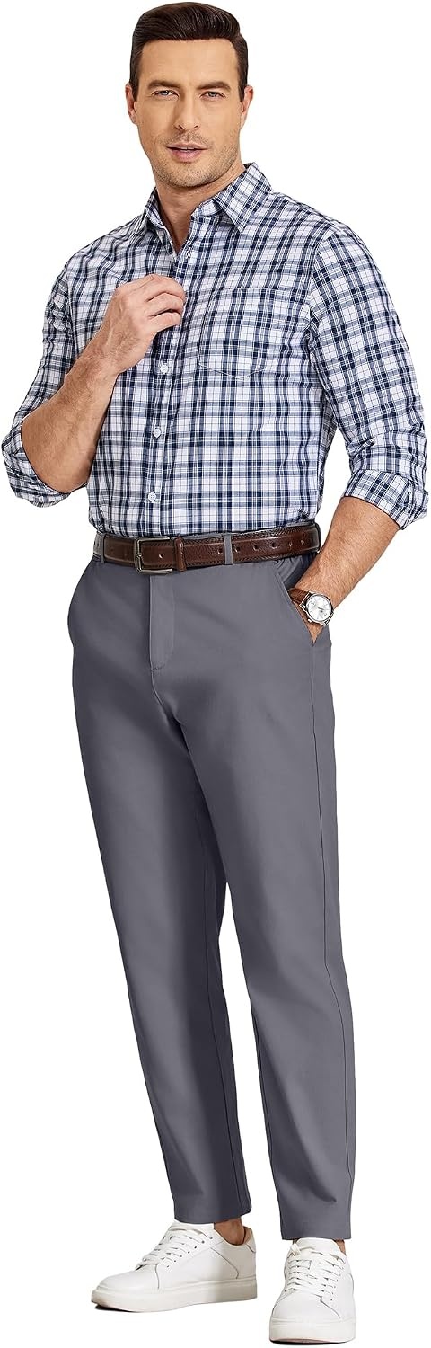 image:imageCOOFANDY Mens Casual Chinos Pants Relaxed Fit Elastic Waist Khaki Trousers Stretch Dress Slacks with PocketsDark Grey