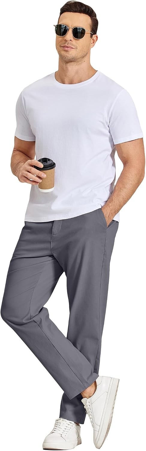 image:imageCOOFANDY Mens Casual Chinos Pants Relaxed Fit Elastic Waist Khaki Trousers Stretch Dress Slacks with PocketsDark Grey