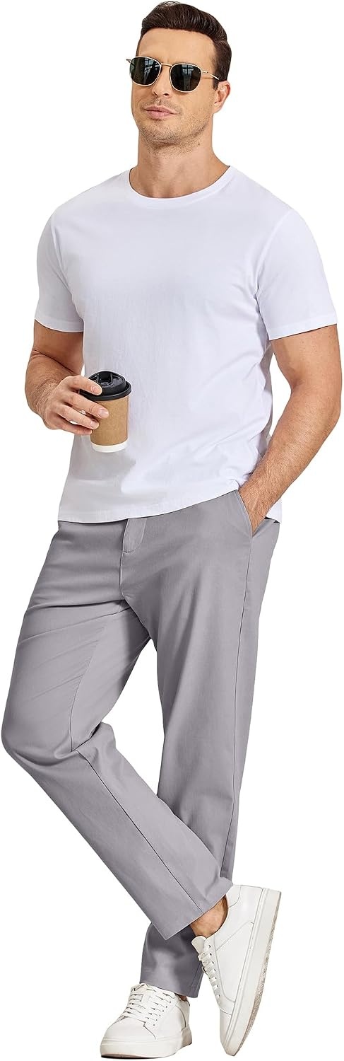 image:imageCOOFANDY Mens Casual Chinos Pants Relaxed Fit Elastic Waist Khaki Trousers Stretch Dress Slacks with PocketsLight Grey