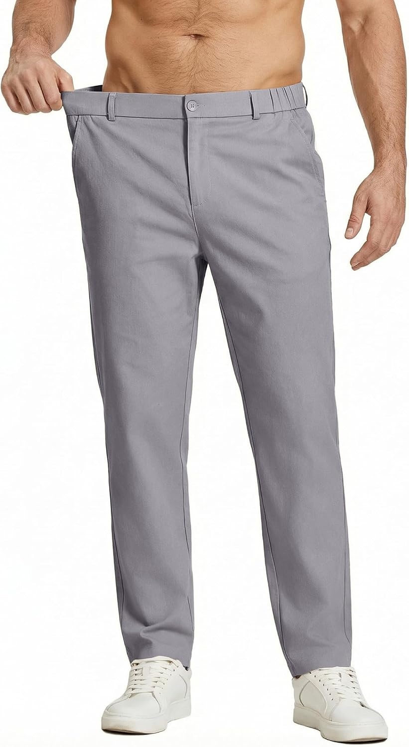 image:imageCOOFANDY Mens Casual Chinos Pants Relaxed Fit Elastic Waist Khaki Trousers Stretch Dress Slacks with PocketsLight Grey