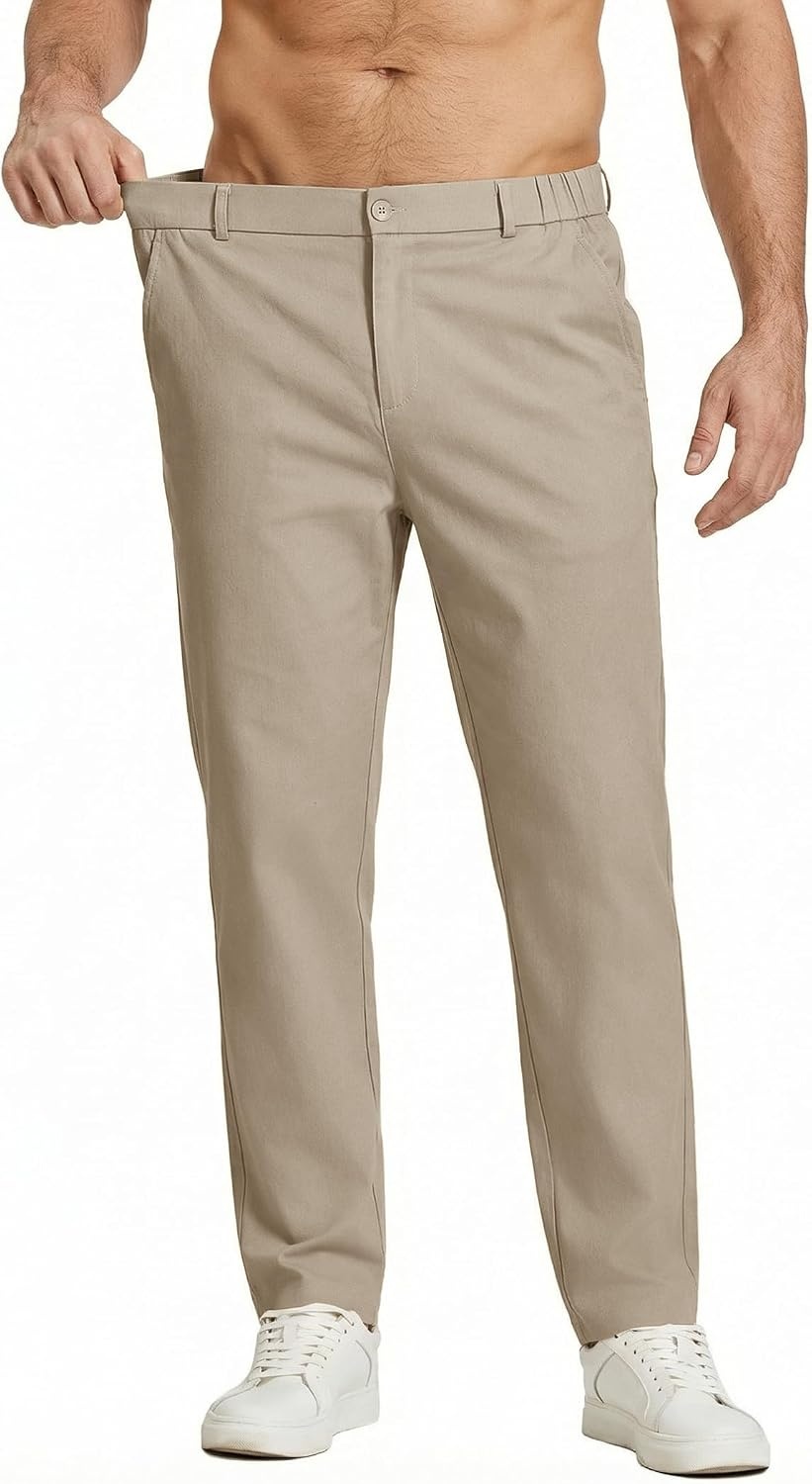 image:imageCOOFANDY Mens Casual Chinos Pants Relaxed Fit Elastic Waist Khaki Trousers Stretch Dress Slacks with PocketsLight Khaki